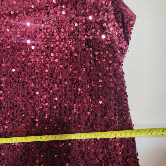 Simplee Deep Red Floor Length Fitted Sequin Dress With Slit Size XL - Picture 8 of 9